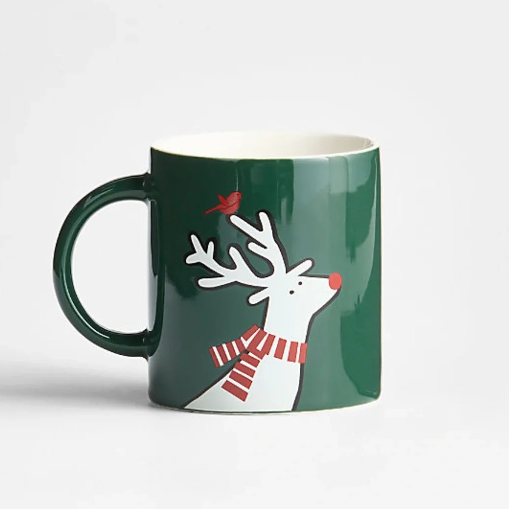 New! 🦌✨Crate&Barrel Green Reindeer Mini Mug